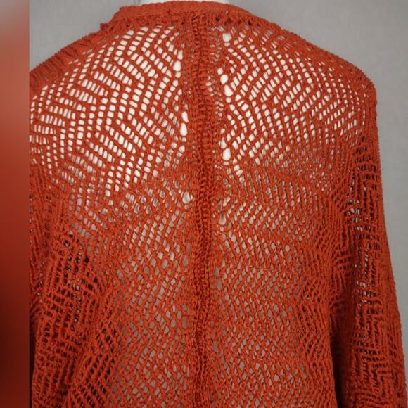 Tahari Burnt Orange Open Knit Cardigan Sweater Size Medium - Picture 10 of 13